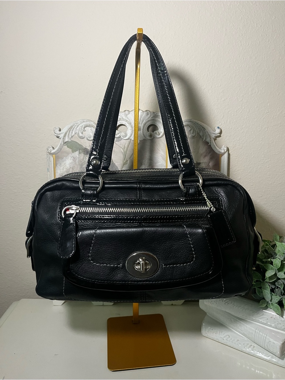 Vintage Coach Bonnie 13382 Black Leather Y2K Satchel